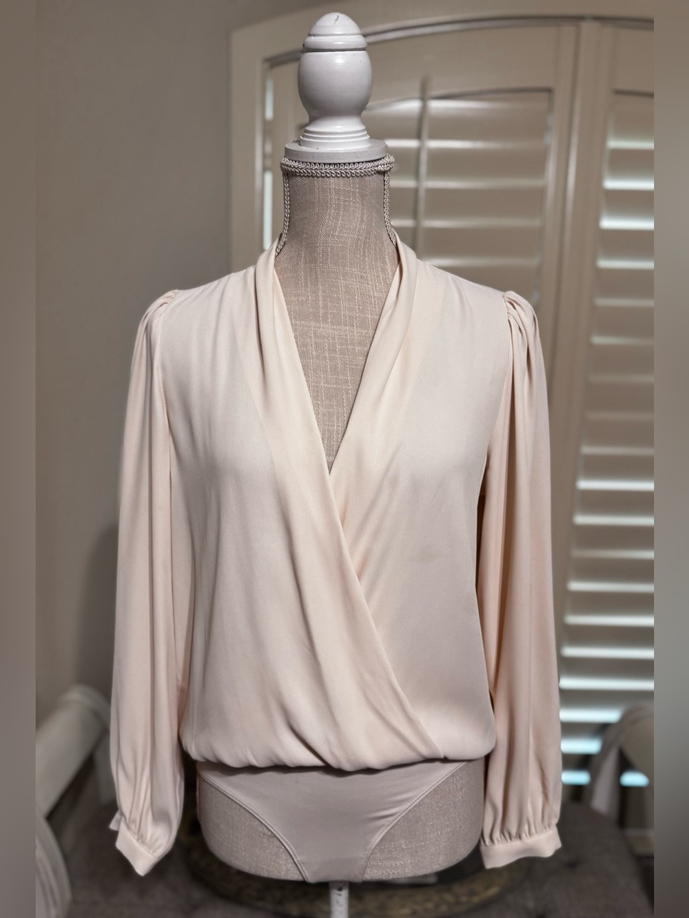 Lauren Conrad Cream Wrap-Front Long Sleeve Bodysuit